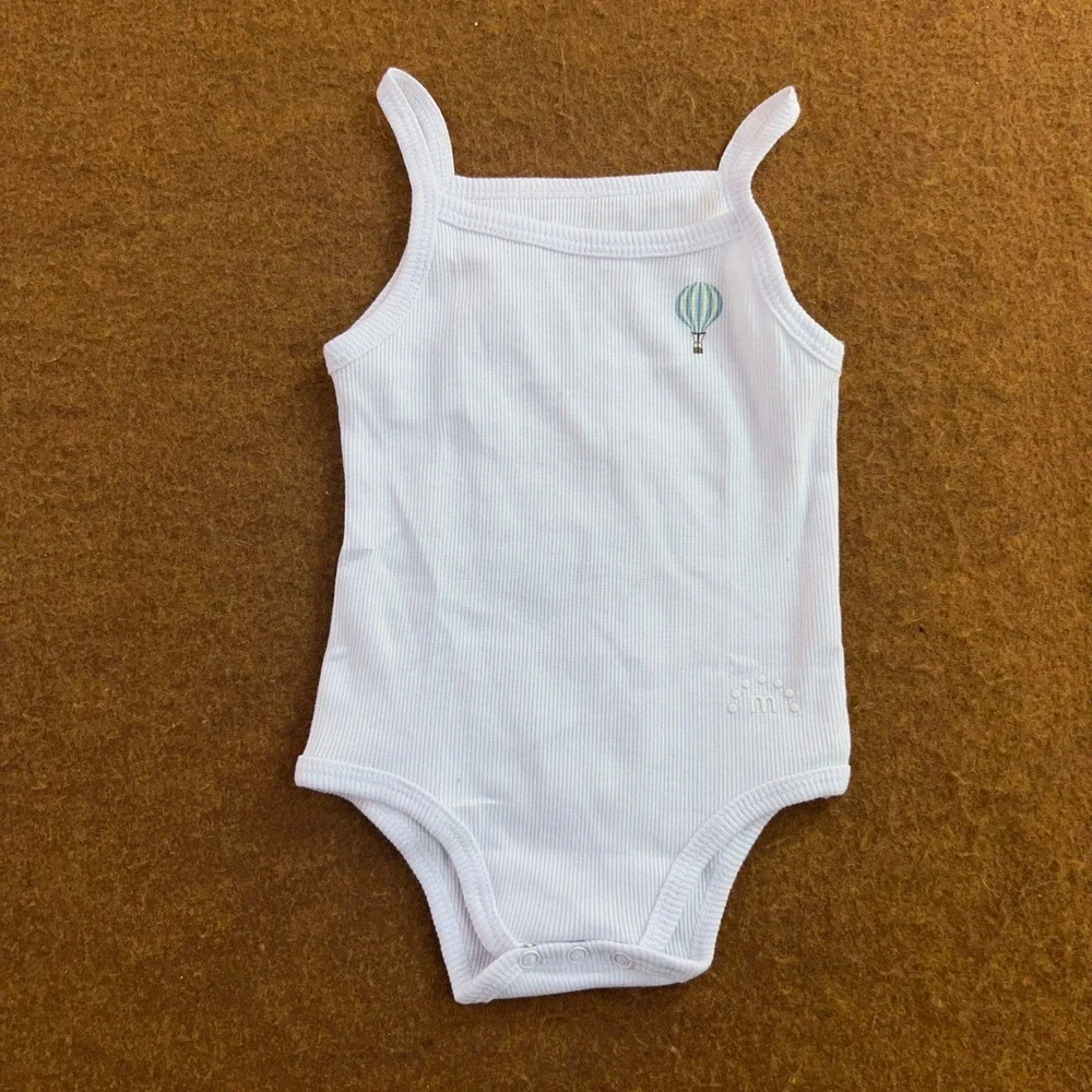 Minimoi Baby 6M White Ribbed Train Hot Air Balloon 2 Pack Bodysuits New